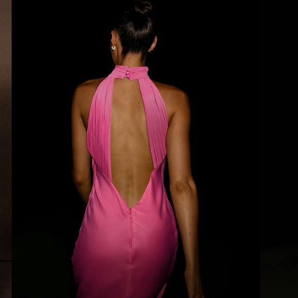 Meshki CLAIRE Satin Drape Back Maxi Pink Dress XL - Picture 3 of 3